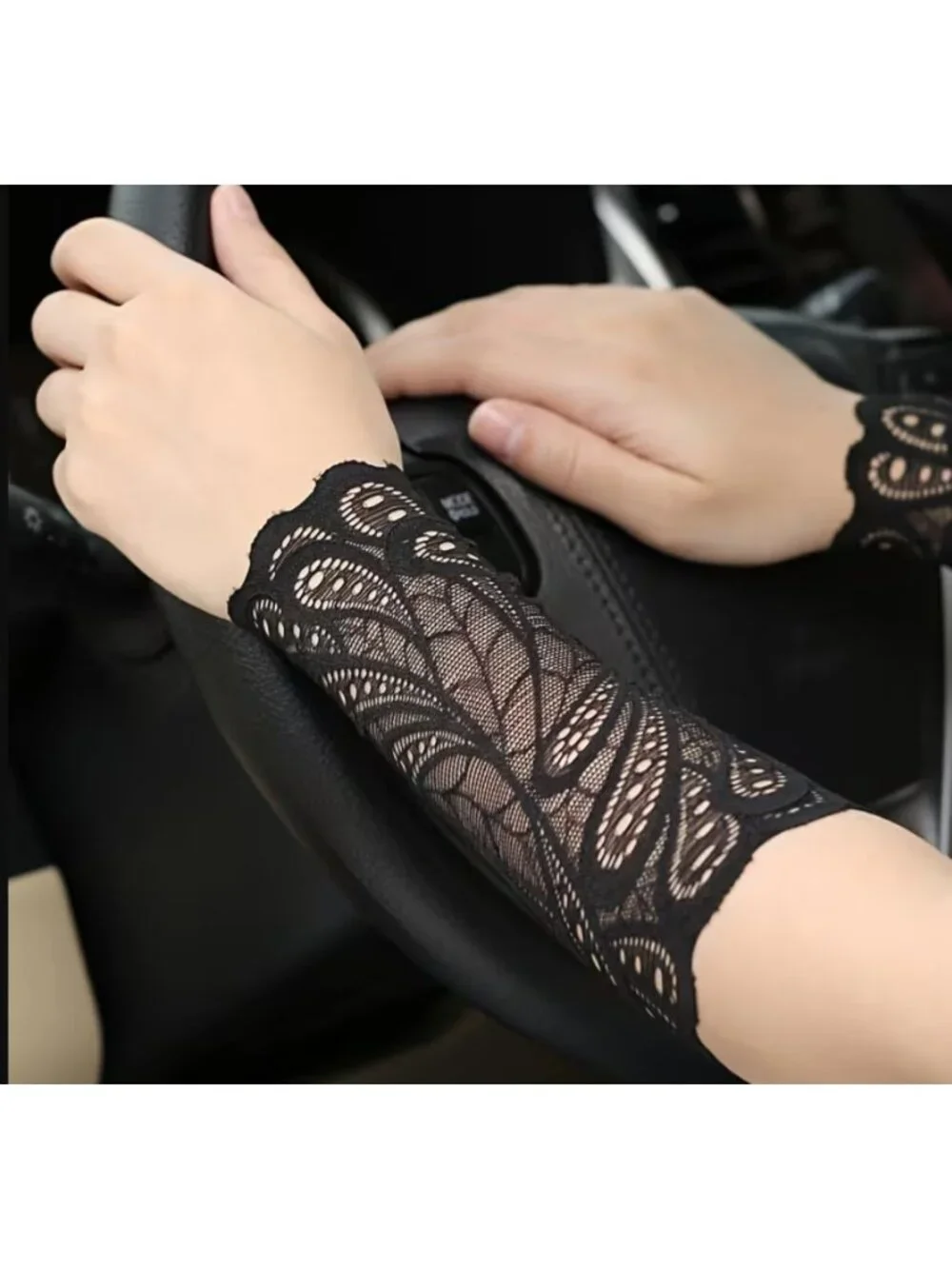 Black Lace Fingerless Versatile Gloves Sheer Mesh Elegant Wrist Gloves Gothic